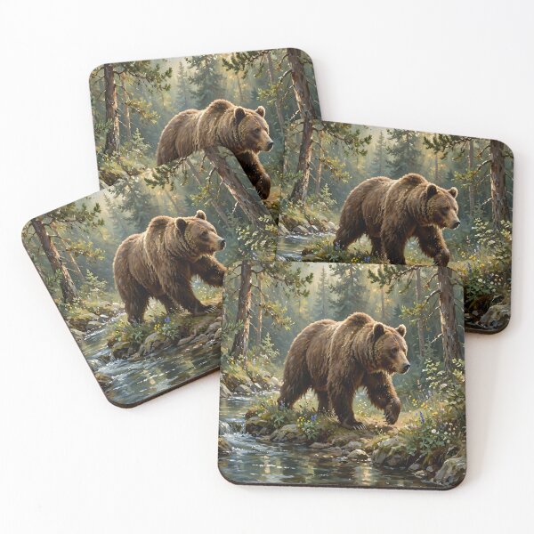 Item preview, Majestic Brown Bear in Enchanted Forest Stream | Wildlife Nature Art designed and sold by cr6zym1nd.