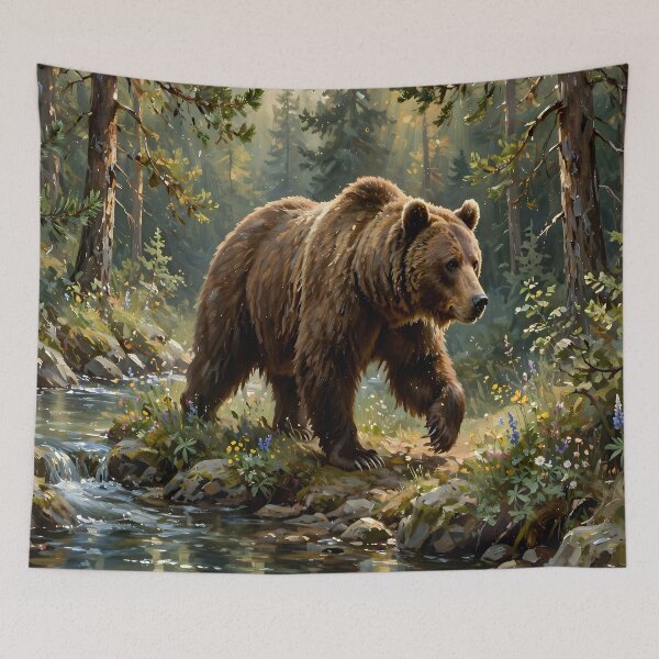 Item preview, Majestic Brown Bear in Enchanted Forest Stream | Wildlife Nature Art designed and sold by cr6zym1nd.