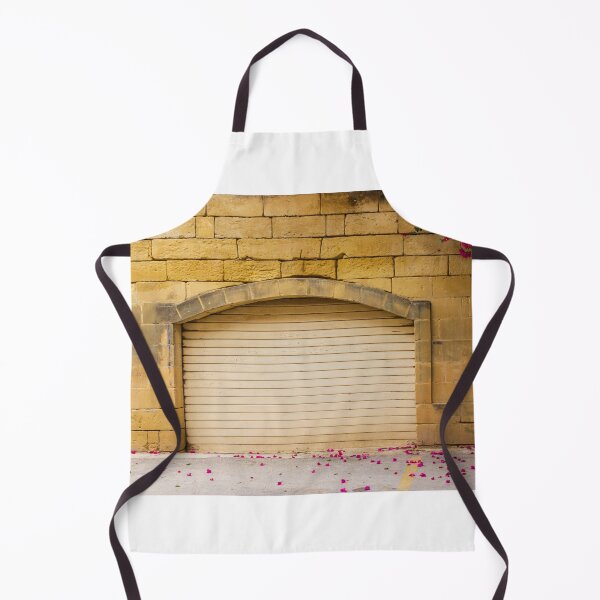 Item preview, Warm Yellow Stone Wall Archway With Closed Garage Door, Bougainvillea Blooms And Pink Petals designed and sold by Nmallia.