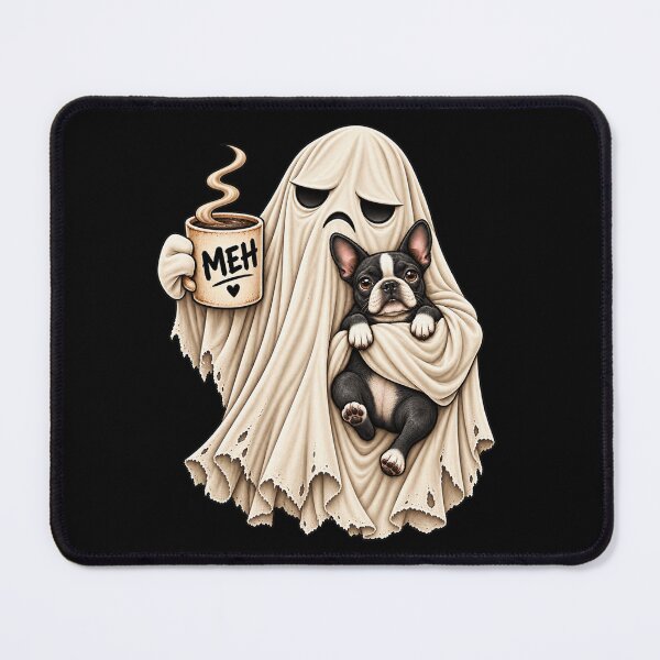 Item preview, Grumpy Ghost Boston Terrier Holding Coffee Funny Halloween Dog designed and sold by 76Valeria.