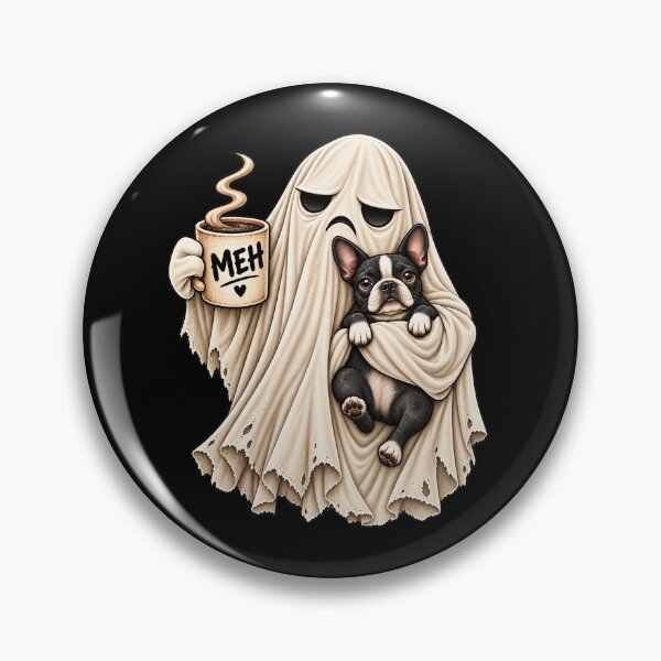 Item preview, Grumpy Ghost Boston Terrier Holding Coffee Funny Halloween Dog designed and sold by 76Valeria.