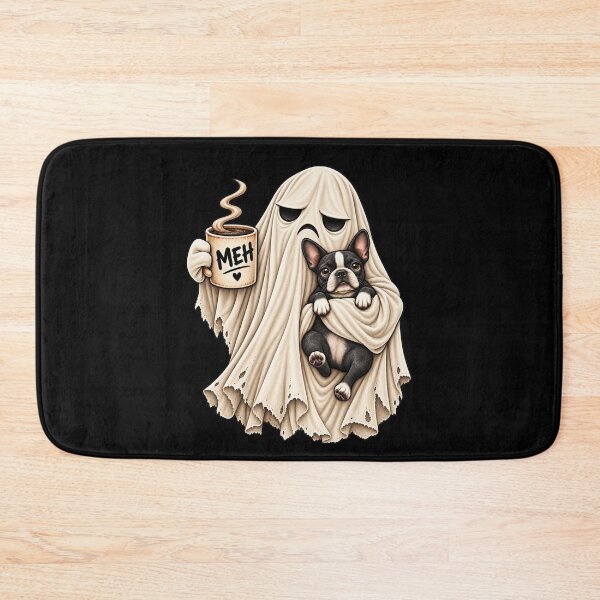 Item preview, Grumpy Ghost Boston Terrier Holding Coffee Funny Halloween Dog designed and sold by 76Valeria.