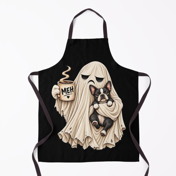 Item preview, Grumpy Ghost Boston Terrier Holding Coffee Funny Halloween Dog designed and sold by 76Valeria.