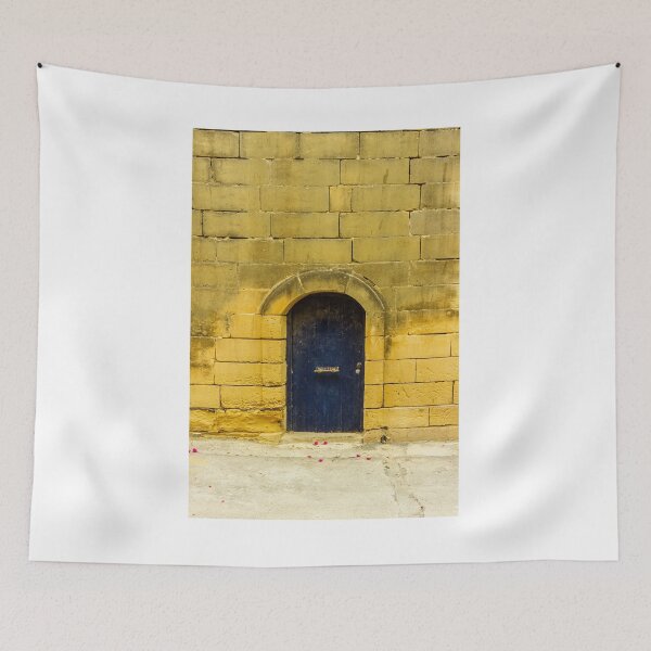 Item preview, Old Stone Wall With Arched Blue Door: Quiet Historic Entrance On Sunlit Street designed and sold by Nmallia.