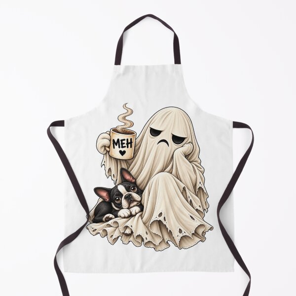 Item preview, Grumpy Ghost Boston Terrier Holding Coffee Funny Halloween Dog designed and sold by 76Valeria.