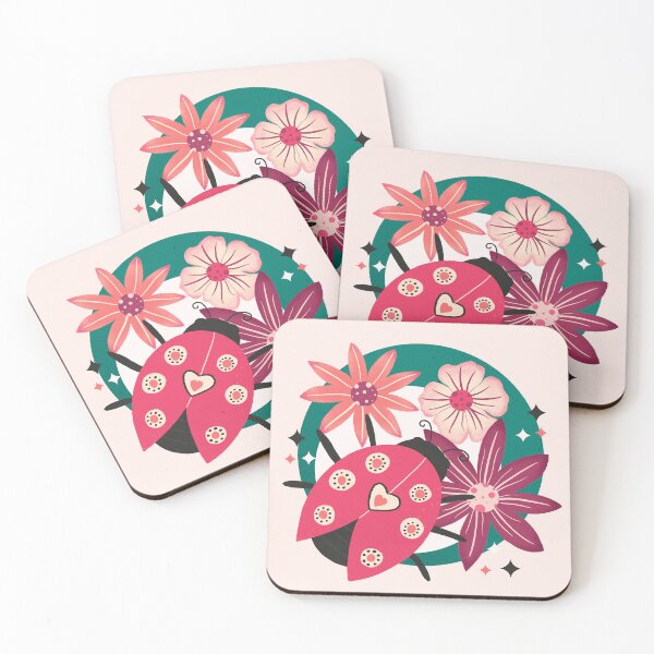 Item preview, Ladybug lucky charm - retro floral bubble badge designed and sold by Home Cyn Home.