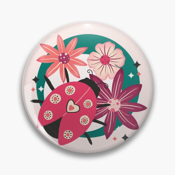Item preview, Ladybug lucky charm - retro floral bubble badge designed and sold by Home Cyn Home.