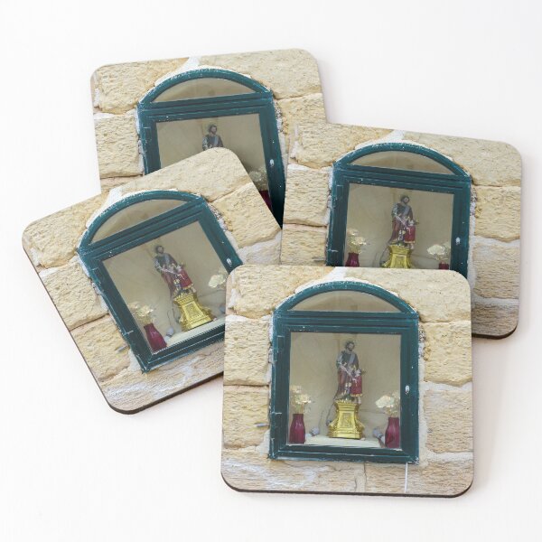 Item preview, Small Religious Shrine Displayed Behind Glass In Arched Window Set In Warm Stone Wall designed and sold by Nmallia.