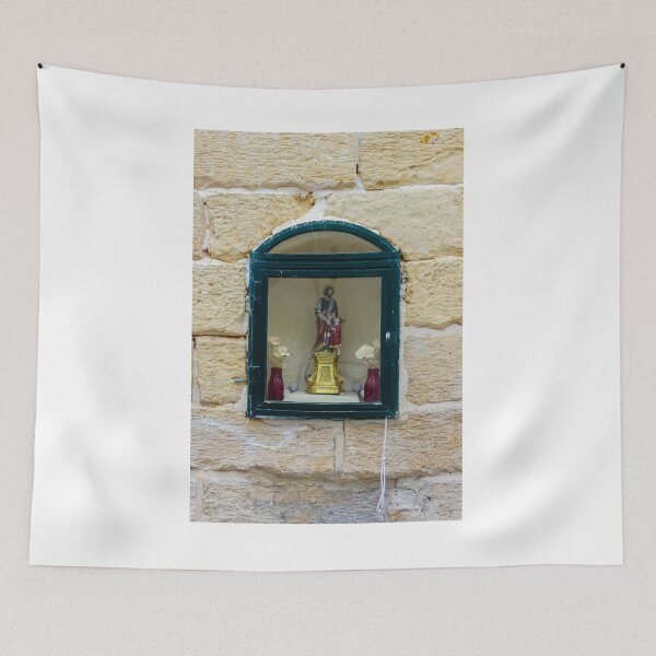 Item preview, Small Religious Shrine Displayed Behind Glass In Arched Window Set In Warm Stone Wall designed and sold by Nmallia.