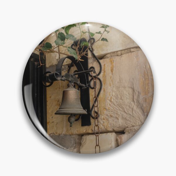 Item preview, Antique Bell Hanging by Stone Wall and Iron Gate With Vines and Pink Flowers designed and sold by Nmallia.