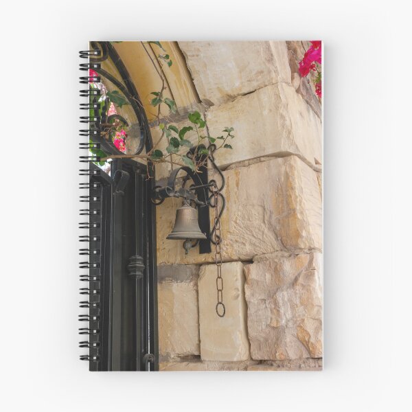 Item preview, Antique Bell Hanging by Stone Wall and Iron Gate With Vines and Pink Flowers designed and sold by Nmallia.