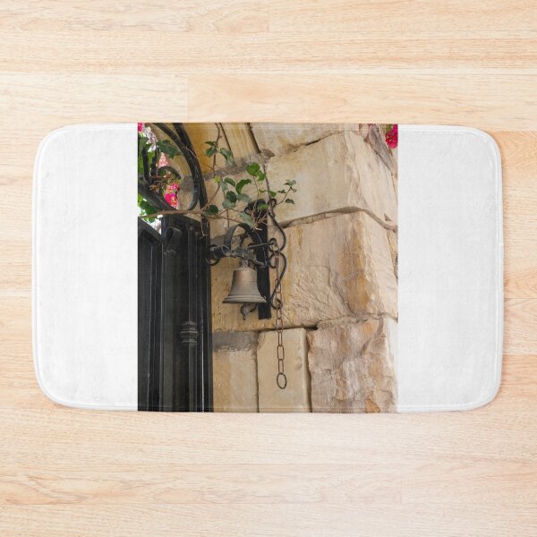 Item preview, Antique Bell Hanging by Stone Wall and Iron Gate With Vines and Pink Flowers designed and sold by Nmallia.