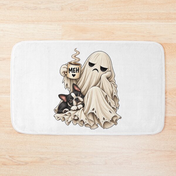Item preview, Grumpy Ghost Boston Terrier Holding Coffee Funny Halloween Dog designed and sold by 76Valeria.