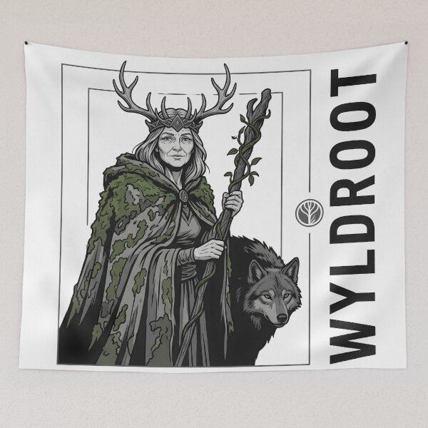 Item preview, Forest Witch Queen and Wolf Fantasy Warrior Art designed and sold by StickerNestYou.