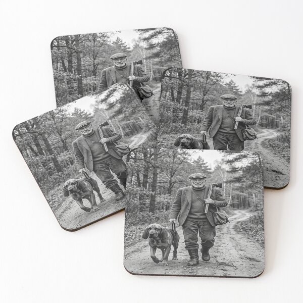 Item preview, Monochrome 1930s Hunter Walking with Bloodhound designed and sold by Solomon-Ent-144.