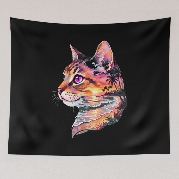 Item preview, Watercolor Cat Tropical Beach Sunset Art designed and sold by SoyLamderma.