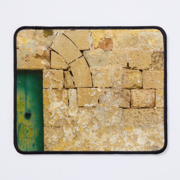 Item preview, Rustic Yellow Wall With Cracked Stone Arch And Weathered Green Door designed and sold by Nmallia.