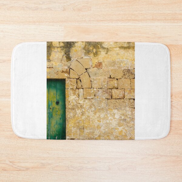 Item preview, Rustic Yellow Wall With Cracked Stone Arch And Weathered Green Door designed and sold by Nmallia.