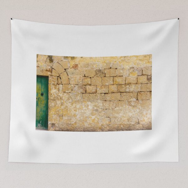 Item preview, Old Yellow Stone Wall With Green Door and Archway, Rustic Exterior Texture and Weathered Charm designed and sold by Nmallia.