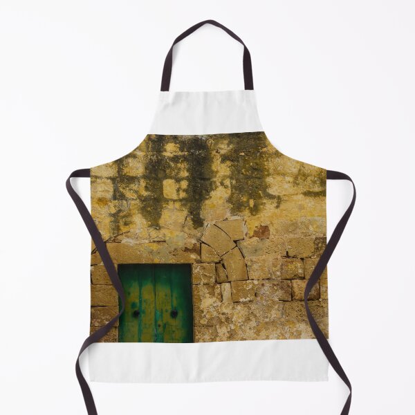 Item preview, Old Green Door Set in Weathered Yellow Stone Wall – Rustic Historic Facade designed and sold by Nmallia.