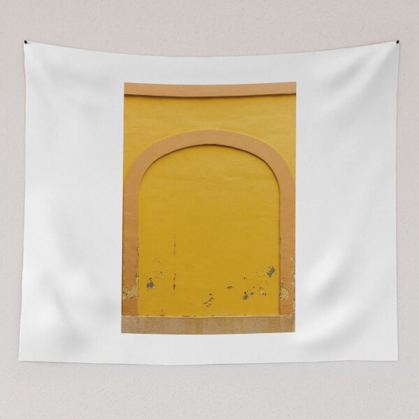 Item preview, Warm Yellow Archway On Aged Pink-Trim Wall With Weathered Texture And Soft Sunlight designed and sold by Nmallia.
