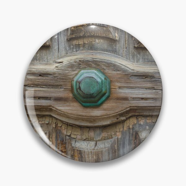 Item preview, Rustic Weathered Wooden Door With Green Metal Knob and Cracked Ornate Panel Detail designed and sold by Nmallia.