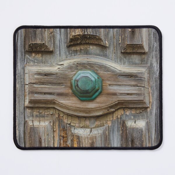 Item preview, Rustic Weathered Wooden Door With Green Metal Knob and Cracked Ornate Panel Detail designed and sold by Nmallia.