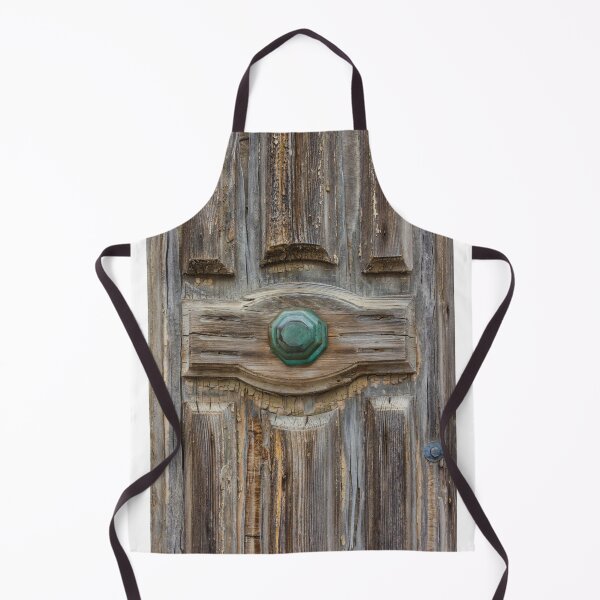Item preview, Rustic Weathered Wooden Door With Green Metal Knob and Cracked Ornate Panel Detail designed and sold by Nmallia.