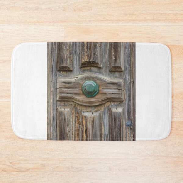 Item preview, Rustic Weathered Wooden Door With Green Metal Knob and Cracked Ornate Panel Detail designed and sold by Nmallia.