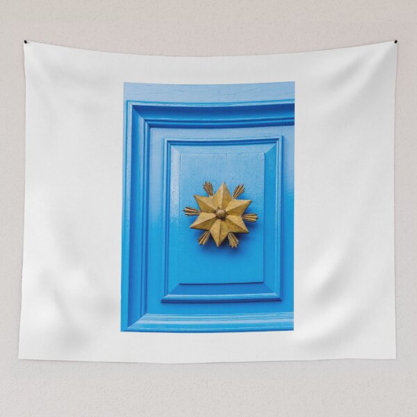 Item preview, Blue Door With Gold Star Door Knocker: Decorative Exterior Detail for Home Decor designed and sold by Nmallia.