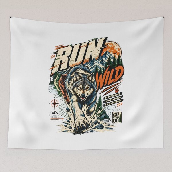 Aperçu de l'œuvre Run Wild Wolf Outdoor Streetwear créée et vendue par EvergreenPark - Tee Studio.
