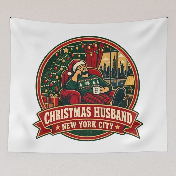 Item preview, Christmas Husband Shirt – Funny NYC Retro Holiday Badge Design designed and sold by Globalcitytees.