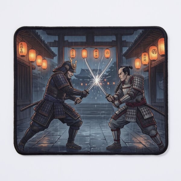 Item preview, Samurai Duel Clash of Katana Blades in Rain Feudal Japan designed and sold by HappyHarmony40.