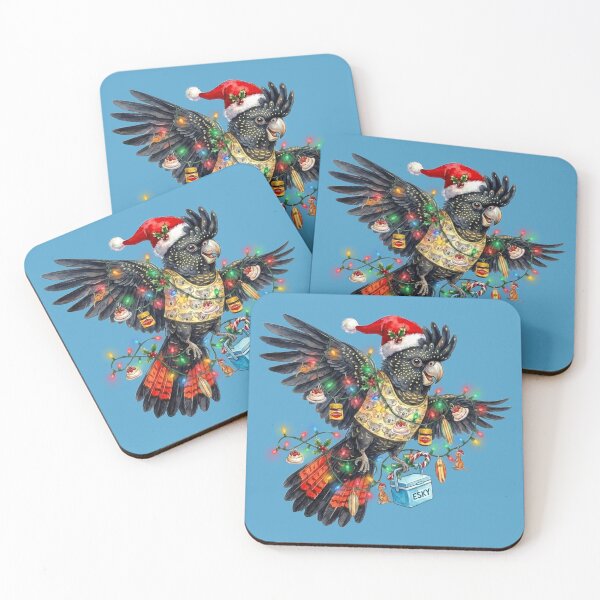 Item preview, Cute Black Cockatoo Christmas – Red Tailed Cockatoo Beach Holiday Art designed and sold by Wennebabs.