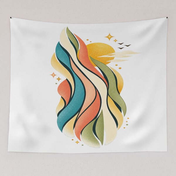 Item preview, Retro Abstract Waves Sunset Celestial Groovy Boho Art designed and sold by inkoutninja.