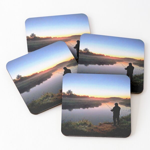 Item preview, Quiet Morning Fishing – Sunrise Angler Landscape designed and sold by Stefanrajzer.