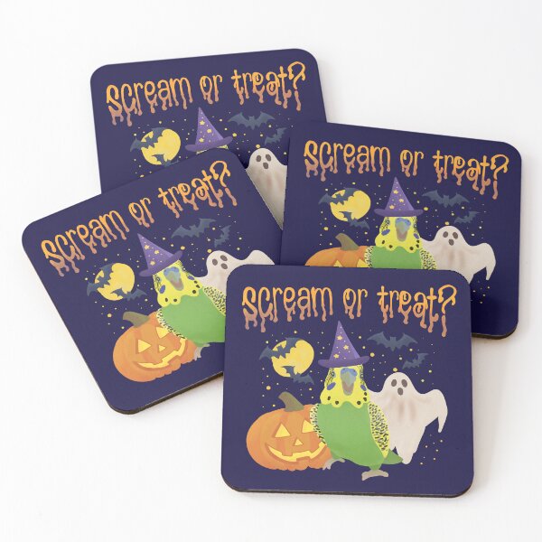 Item preview, Illustration of a Green Budgie "Scream or Treat?" designed and sold by FandomizedRose.