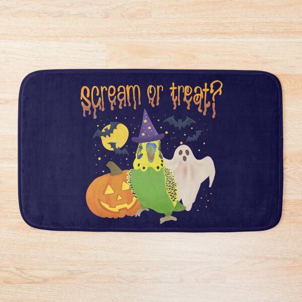 Item preview, Illustration of a Green Budgie "Scream or Treat?" designed and sold by FandomizedRose.