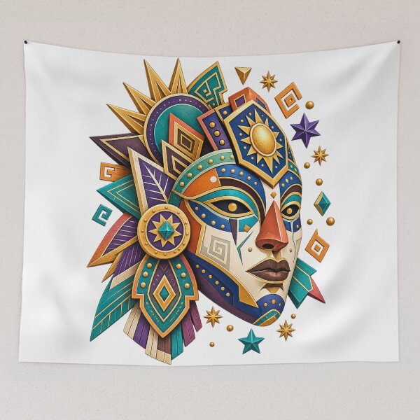 Item preview, Celestial Geometric Mask Ornate Colorful Boho Fantasy Art designed and sold by inkoutninja.