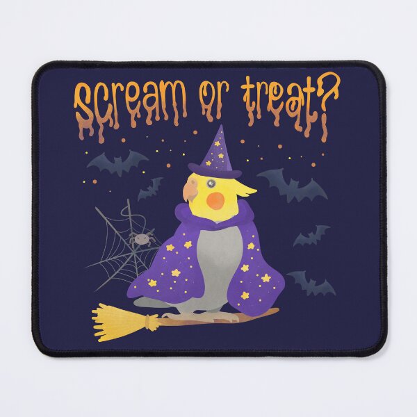 Item preview, Illustration of a Cockatiel Witch "Scream or Treat?" designed and sold by FandomizedRose.