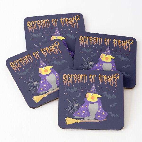 Item preview, Illustration of a Cockatiel Witch "Scream or Treat?" designed and sold by FandomizedRose.
