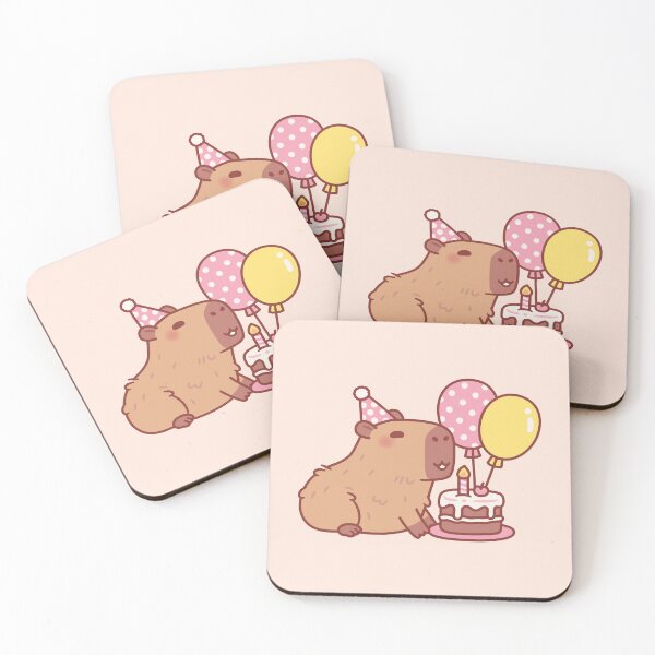 Item preview, Cute Capybara with Birthday Cake and Balloons designed and sold by rustydoodle.