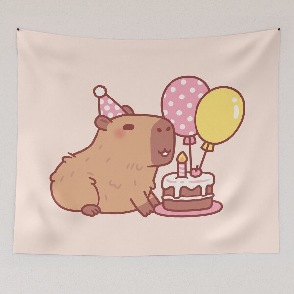 Item preview, Cute Capybara with Birthday Cake and Balloons designed and sold by rustydoodle.