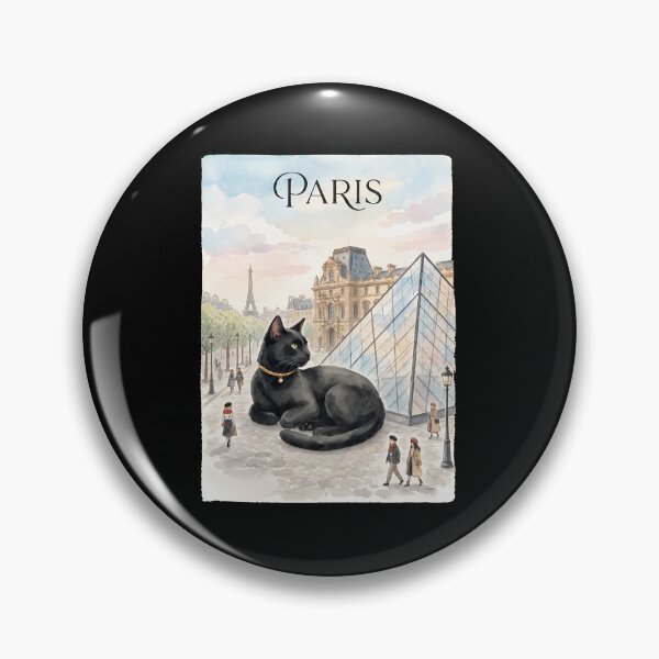 Item preview, Parisian Black Cat Louvre Eiffel Watercolor Art designed and sold by SoyLamderma.