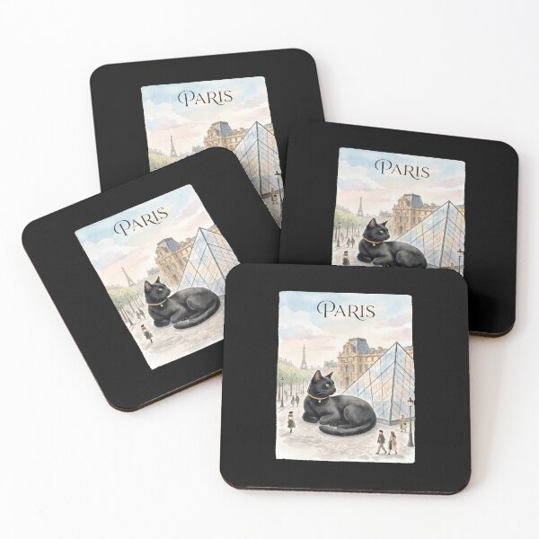 Item preview, Parisian Black Cat Louvre Eiffel Watercolor Art designed and sold by SoyLamderma.