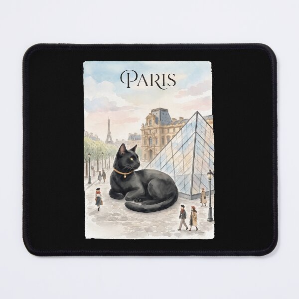 Item preview, Parisian Black Cat Louvre Eiffel Watercolor Art designed and sold by SoyLamderma.