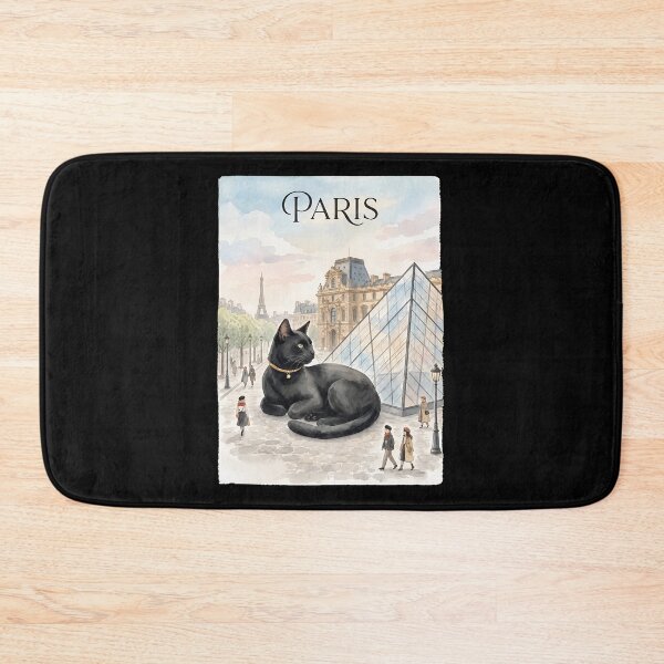 Item preview, Parisian Black Cat Louvre Eiffel Watercolor Art designed and sold by SoyLamderma.