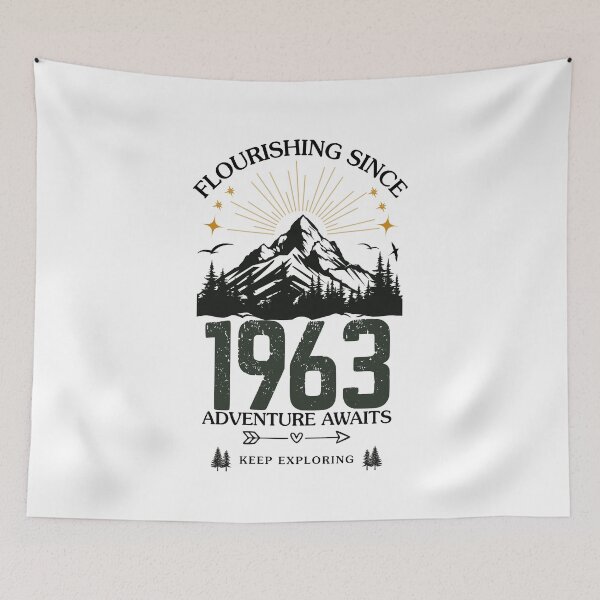 Item preview, 1963 Flourishing Since Mountain Adventure Birthday Design designed and sold by FlareCraftStudio.