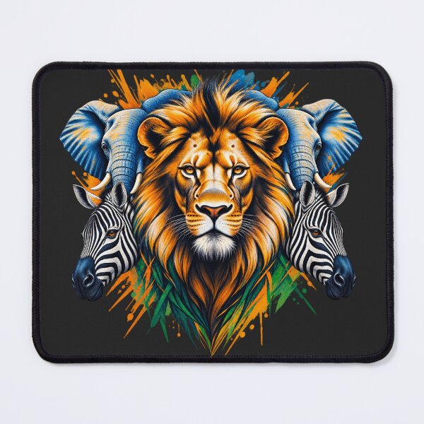 Item preview, African Wildlife Spirit Animal Art – Lion, Elephant & Zebra Tribal Illustration designed and sold by 'VARI'.