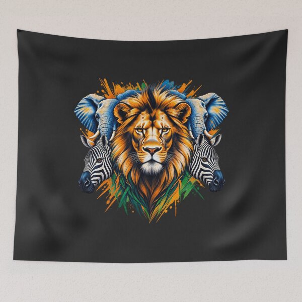 Item preview, African Wildlife Spirit Animal Art – Lion, Elephant & Zebra Tribal Illustration designed and sold by 'VARI'.